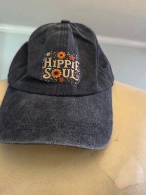 Hippie Soul Embroidered Vintage Washed Baseball Cap Gray. Adjustable back